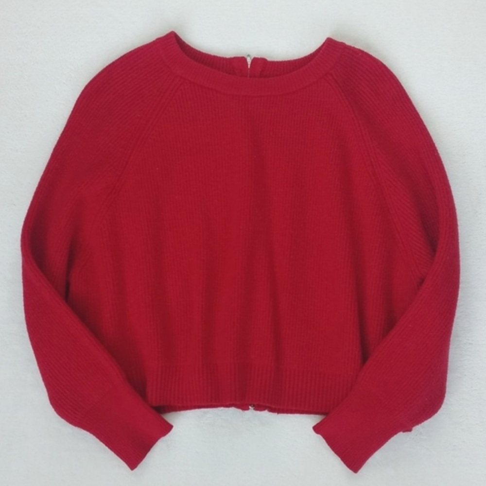 Zara Women's Red Cropped Ribbed Nylon Blend Long Sleeve Sweater S (Back Zip) - Picture 15 of 16